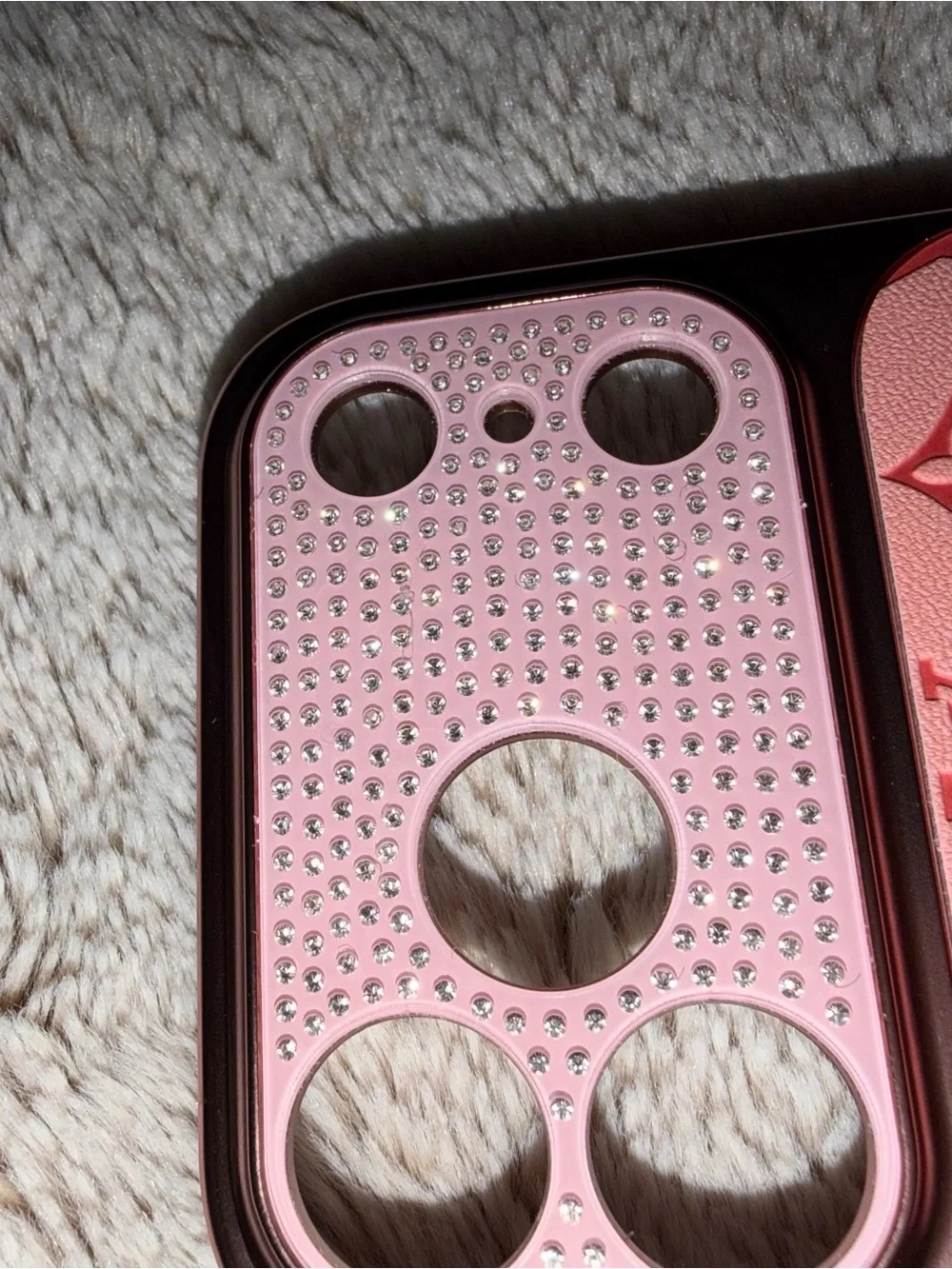 17 pro max  Pink Monogram Phone Case with Crystal Camera Accent